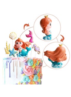 Excefore 6 Pack Resin 3D Mermaid Inspired Cake Topper Figurine with 2D Starfish Seaweed Seahorse Shell Mermaid Tail Cupcake Toppers Picks Kids Birthday Party Wedding Cake Decorations Supplies  - Image 4
