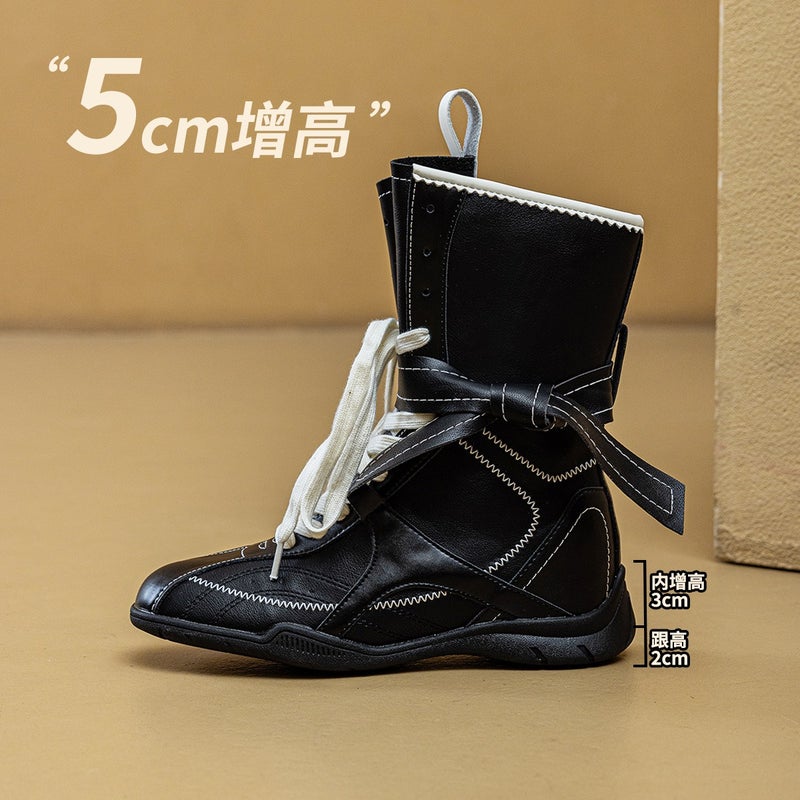 MEIYOUMEINX Vintage Boxing Boots for Women 2026 New Spring Summer Outdoor Mid-Calf Boots Comfortable Low Wedge Round Toe Lace-Up - Image 1