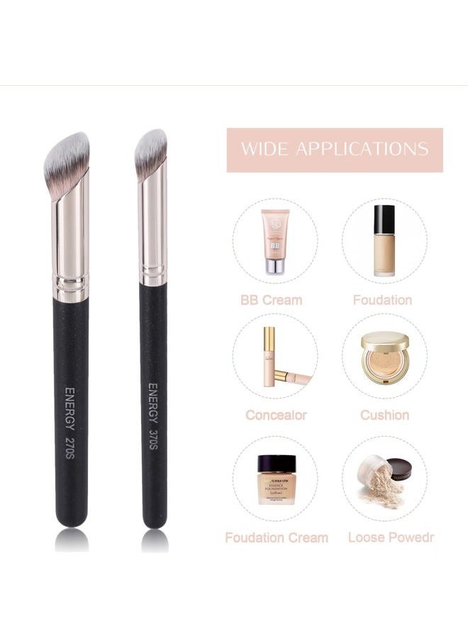 Energy Foundation Brushes Set - Angled Brush & Mini Concealer Brush Premium Synthetic Eye Makeup Bushes for Blending Liquid Foundation Cream Powder Cosmetics 270S/370S - Image 4
