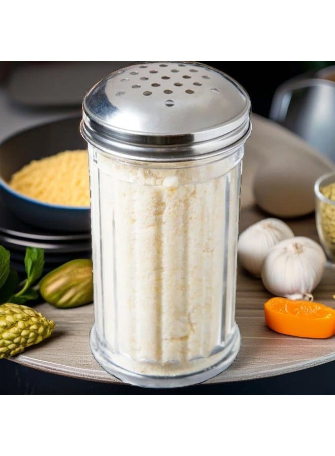 GEEX DEPOT 12 Oz Parmesan Cheese Shaker/salt and pepper shakers with Stainless Steel Lid, Clear Plastic seasoning shaker, sugar/spice dispenser, large salt and pepper shakers (360 ml) (2, 12 Oz) - Image 3