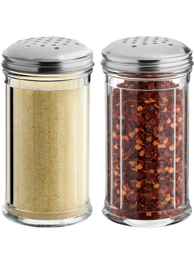 GEEX DEPOT 12 Oz Parmesan Cheese Shaker/salt and pepper shakers with Stainless Steel Lid, Clear Plastic seasoning shaker, sugar/spice dispenser, large salt and pepper shakers (360 ml) (2, 12 Oz) - Image 1