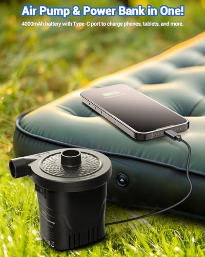 Dr.meter Air Pump for Inflatables, Rechargeable 4000mAh Battery Air Mattress Pump - Portable Quick-Fill Inflator Deflator for Outdoor Camping Inflatable Pool Float Boat Raft Yoga Ball Swim Ring Airbed - Image 4