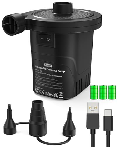 Dr.meter Air Pump for Inflatables, Rechargeable 4000mAh Battery Air Mattress Pump - Portable Quick-Fill Inflator Deflator for Outdoor Camping Inflatable Pool Float Boat Raft Yoga Ball Swim Ring Airbed - Image 1