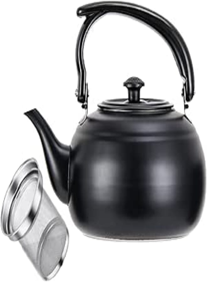 إبريق شاي من الفولاذ المقاوم للصدأ سعة 1500 مل (50 أونصة) مع مصفاة لتحضير الشاي السائب، إبريق معدني لنقع الشاي والقهوة والماء، مناسب للاستخدام على الموقد، صانع شاي للفنادق والمطاعم والمنازل والمطابخ، أسود