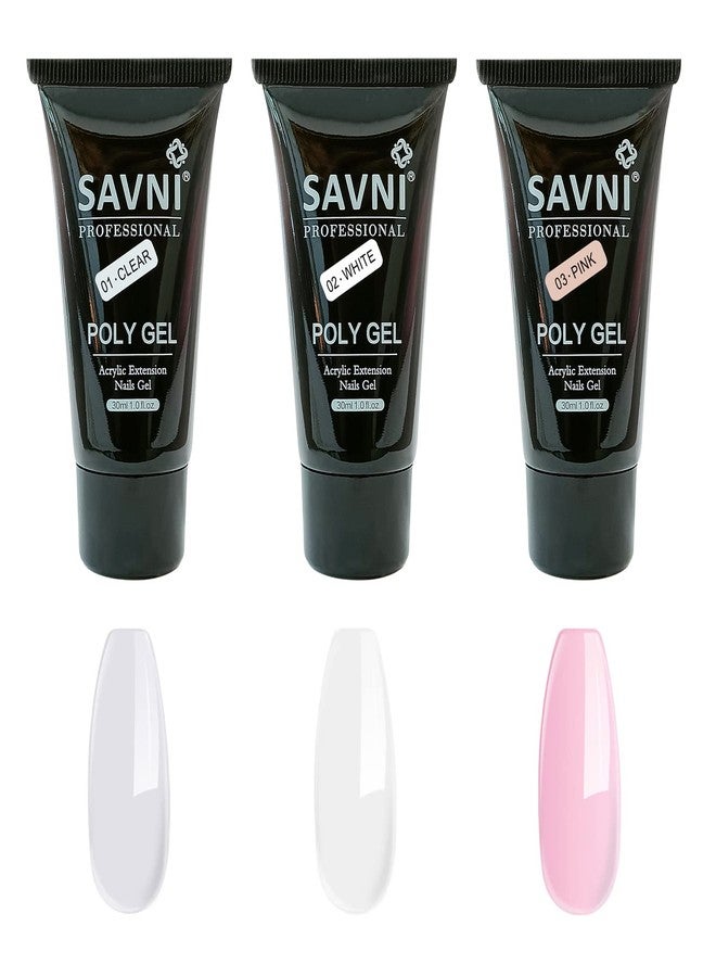 Savni combo of white, pink and clear 30 ml nail uv polygel (total 90 ml) - Image 1