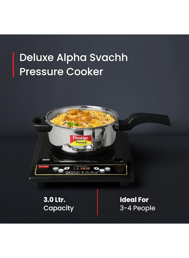 برستيج قدر ضغط ديلوكس ألفا سفاتش، سعة 3 لترات | فولاذ مقاوم للصدأ | متوافق مع الحث | قاعدة مضادة للانتفاخ | مؤشر ضغط فريد فضي - Image 2