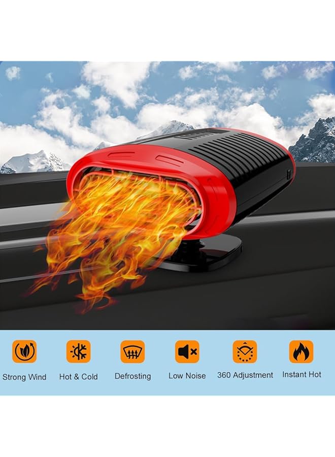 erorex Car Heater 12V 150W Portable Car Heater That Plugs Into Cigarette Lighter 2 In 1 Car Heating And Cooling Fan Car Windshield Defroster Demister For Winter 10S Fast Heating 360° Rotatable Base Red - Image 2
