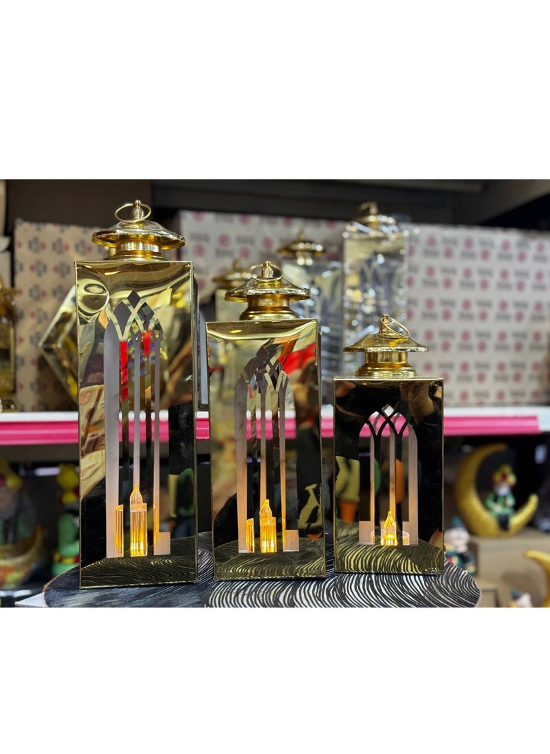 Generic - Gold metal hexagon lanterns set 3 pieces In addition to the 3-piece electronics wax kit You can add a distinctive and attractive metal character to your home decor, a luminous masterpiece with a wonderful design. It adds a touch of sophistication and elegance to your home decor. The lantern is made of elegant metallic ornate metal, which is a luminous decoration. It fills the surroundings of the area with a beautiful, softly bright glow. - Image 1