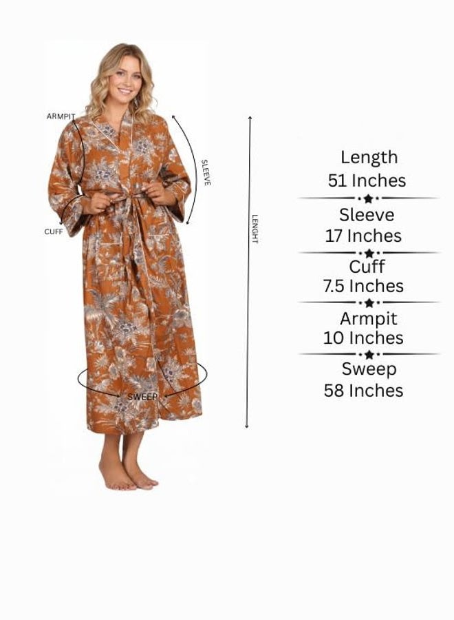 COTSILER Cotton Block Print Kimono Robe for Women Long Bathrobe with Belt & Pockets Soft Lightweight Nightwear Spa,Lounge or Cover-Up, Design 5, One size - Image 5