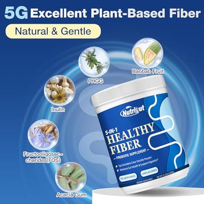 NutriGut Fiber Supplement - Prebiotic Fiber Supplement Powder, 5g Soluble Fiber Powder with Acacia & Inulin for Daily Digestive Health & Regularity, Gluten & Sugar Free, Vegan, Unflavored - 70 Servings - Image 2