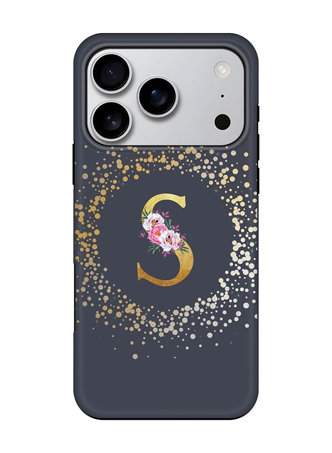 Stylizedd Tough Pro Magnetic Case for iPhone 17 Pro, Dual Layer hybrid PC + TPU Mobile Cover Matte - Custom Monogram Floral - S  (Grey )