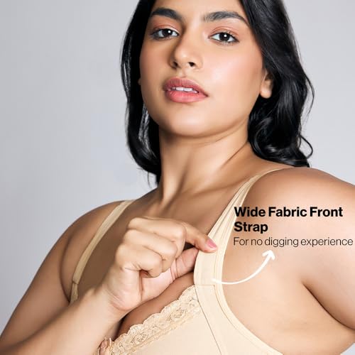 NYKD (NYB190 Cotton Non Padded & Non Wired Everyday Lace Bra for Women | Full Coverage Bra with Super Soft Wide & Thick Straps - Nude - Image 5
