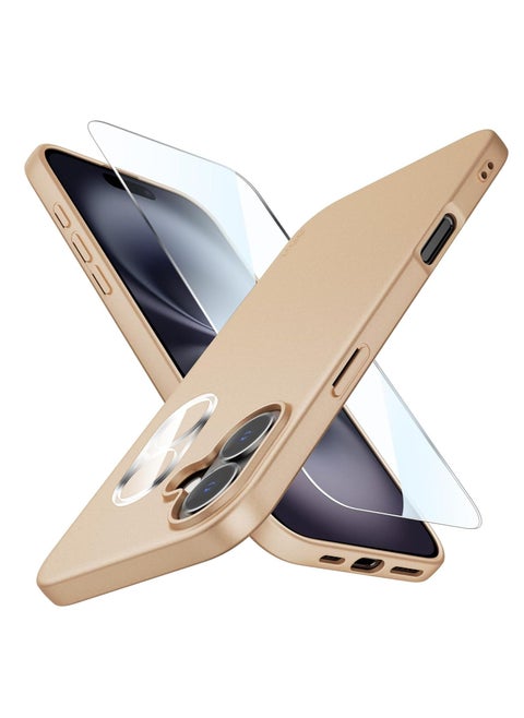 iPhone 16 Ultra-Thin Matte Case with Camera & Screen Protectors - Shockproof & Scratch-Resistant in Gold