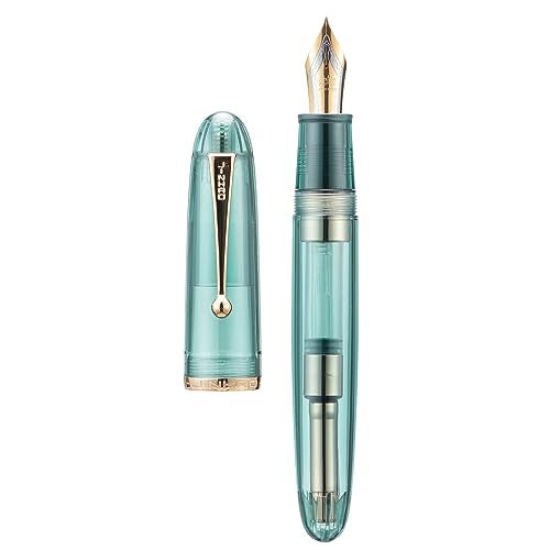 Wikult Jinhao 9019 DaDao Series Fountain Pen, Size 8 Medium Nib with Large Ink Converter, Transparent Light Blue Acrylic Design Smooth Writing Pen (Gold Trim) - Image 1
