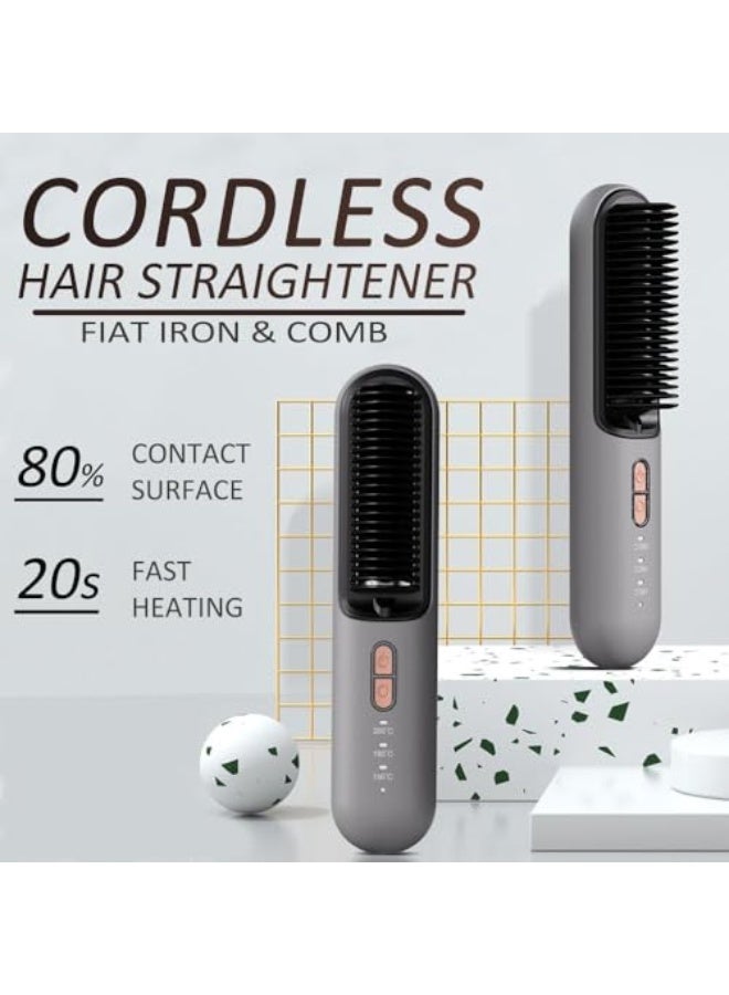 Cordless Hair Straightener Brush – Mini Ionic Hot Comb with Constant Temperature  Negative Ion Protection, 3 Adjustable Heat Levels, Anti-Scalding, USB-C Rechargeable, Portable Straightening Brush fo - Image 2