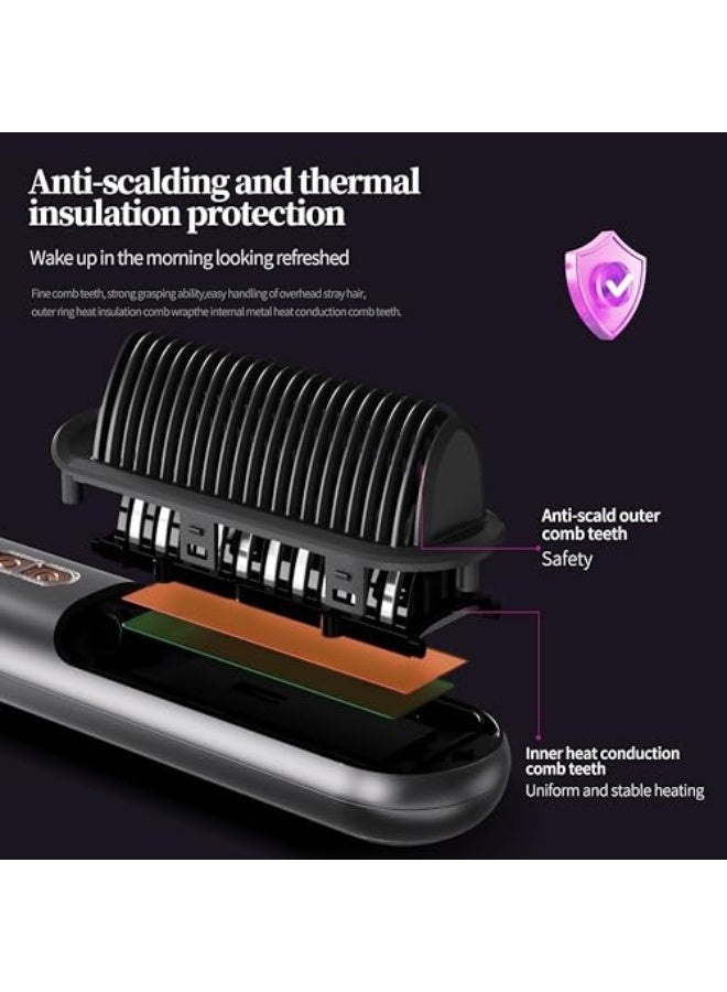 Cordless Hair Straightener Brush – Mini Ionic Hot Comb with Constant Temperature  Negative Ion Protection, 3 Adjustable Heat Levels, Anti-Scalding, USB-C Rechargeable, Portable Straightening Brush fo - Image 3
