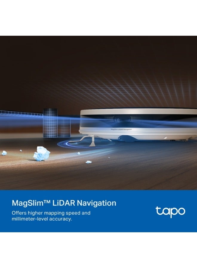 تي بي لينك روبوت مكنسة وممسحة Tapo RV20 Max بقوة شفط 5300Pa مع نظام ملاحة MagSlim™ LiDAR، تصميم فائق النحافة 83mm، تنظيف قابل للتخصيص، شحن تلقائي، وتحكم صوتي لتنظيف المنزل بكفاءة وشمولية - أبيض - Image 5