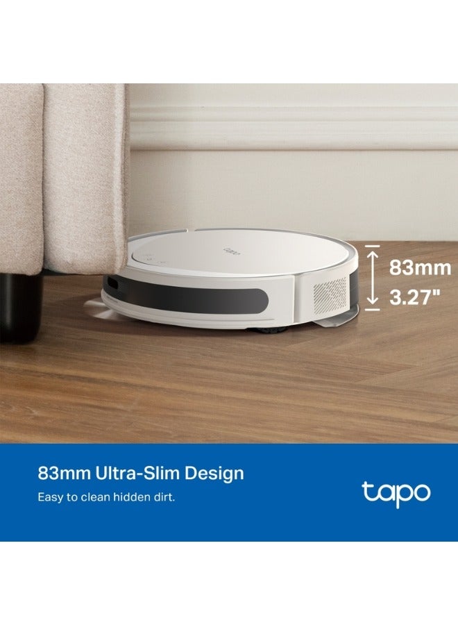 تي بي لينك روبوت مكنسة وممسحة Tapo RV20 Max بقوة شفط 5300Pa مع نظام ملاحة MagSlim™ LiDAR، تصميم فائق النحافة 83mm، تنظيف قابل للتخصيص، شحن تلقائي، وتحكم صوتي لتنظيف المنزل بكفاءة وشمولية - أبيض - Image 4