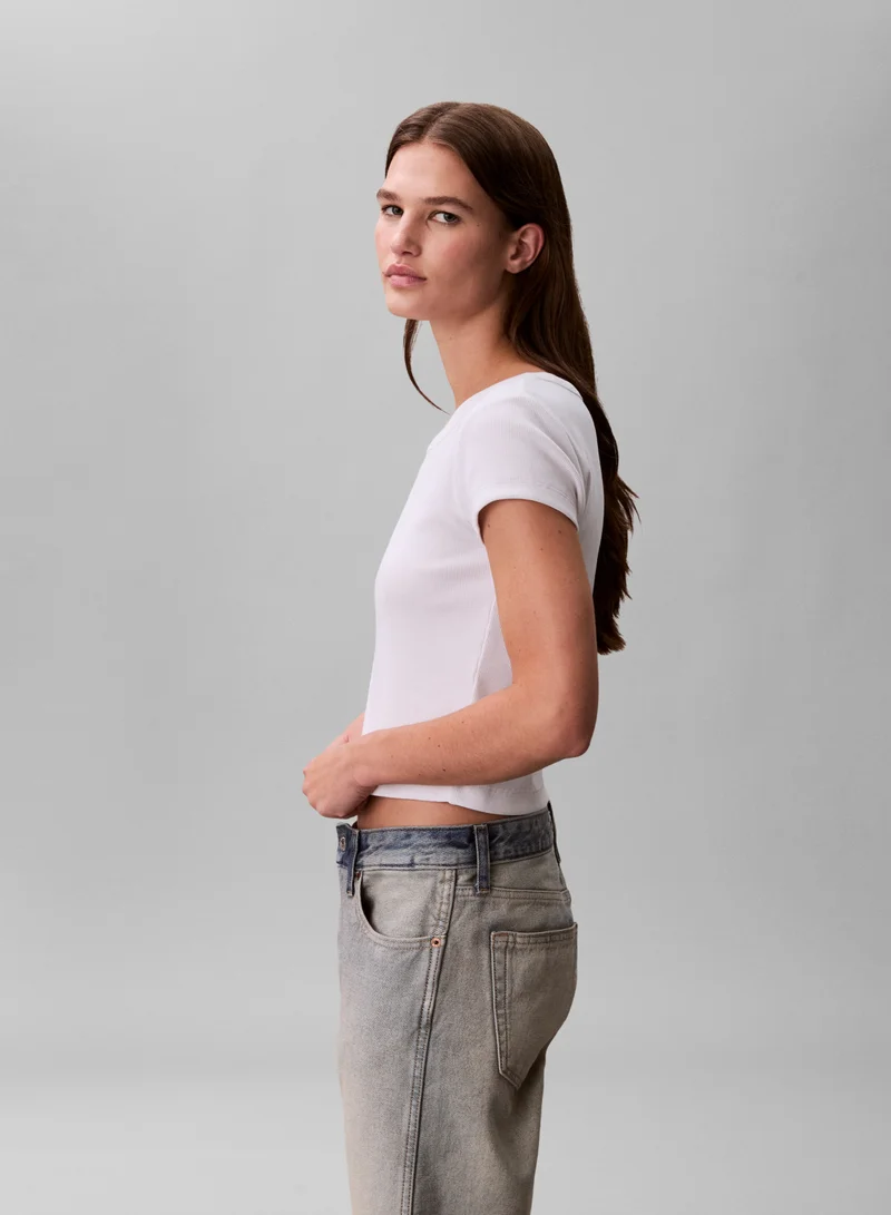 Calvin Klein Jeans Brilliant White Woven Label Baby T-Shirt for Women | Best Price UAE