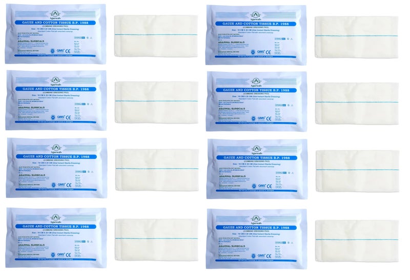 Agarwals Premium Sterile Combine Dressing Surgical Pad 10CM x 20CM (Pack of 8) - Image 1
