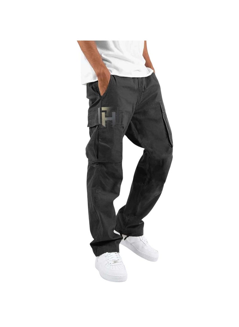 Huitich Men’s Casual Multi-Pocket Workwear Trousers Black, Size L  - Image 1