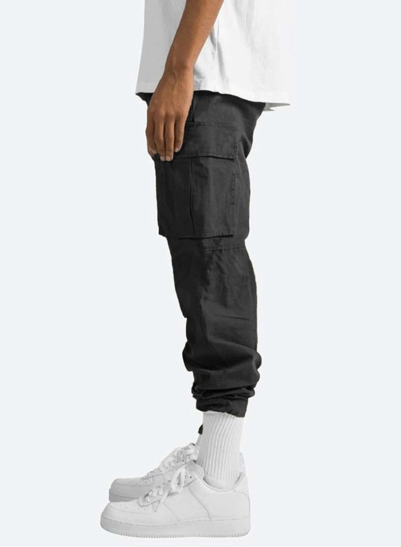 Huitich Men’s Casual Multi-Pocket Workwear Trousers Black, Size L  - Image 2