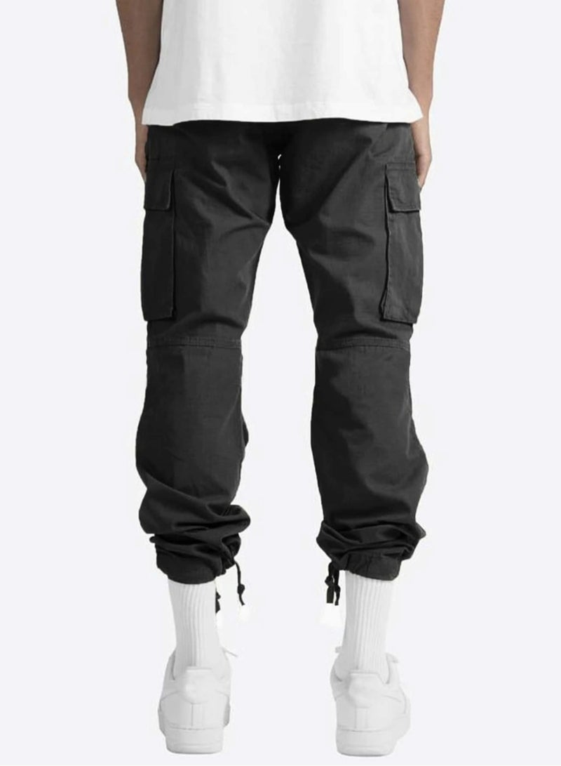 Huitich Men’s Casual Multi-Pocket Workwear Trousers Black, Size L  - Image 3