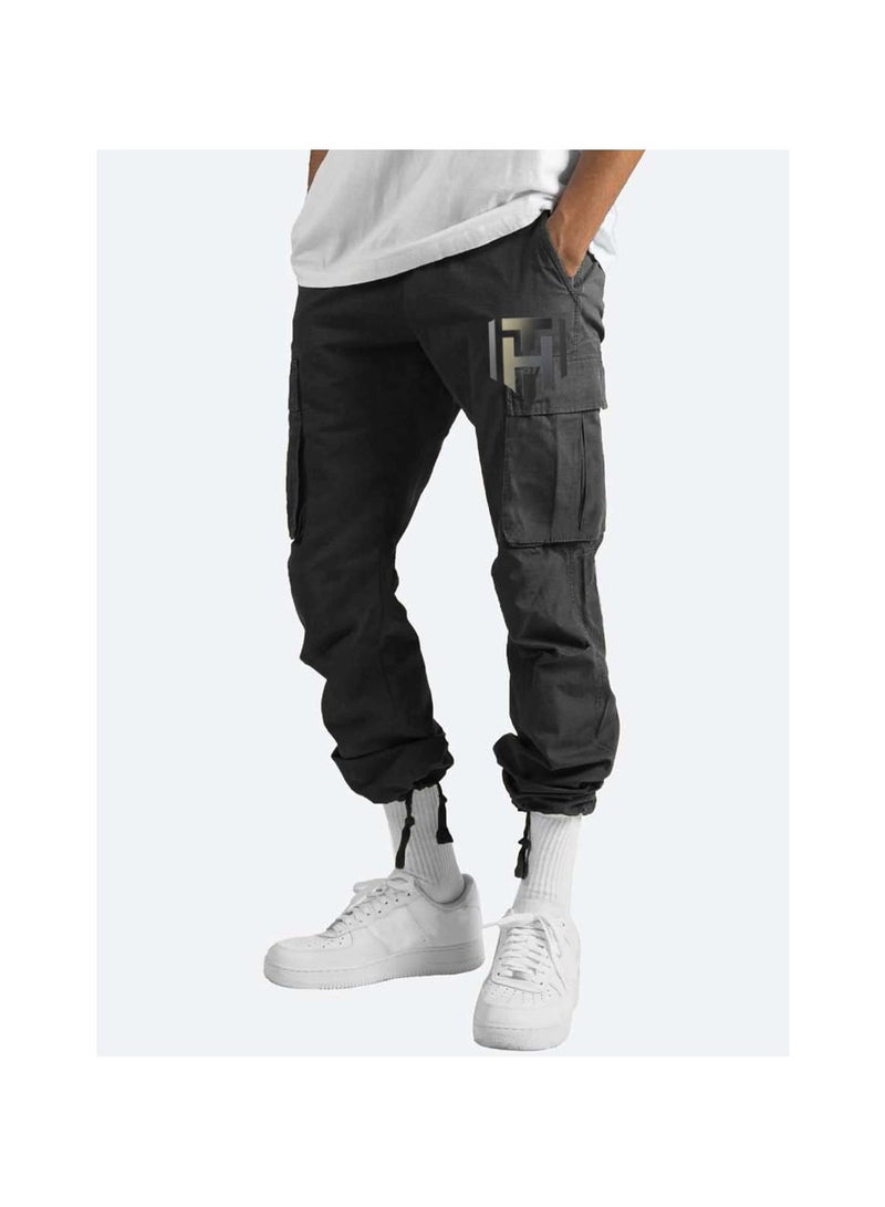 Huitich Men’s Casual Multi-Pocket Workwear Trousers Black, Size L  - Image 4