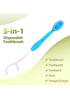 XIYU 12 Pcs 5-in-1 Disposable Toothbrushes Travel Toothbrush Oral Care with Floss Tongue Scraper Toothbrush, Tooth Flossing Inter Dental Brush with Toothpaste, Dental Floss Picks  - Image 2