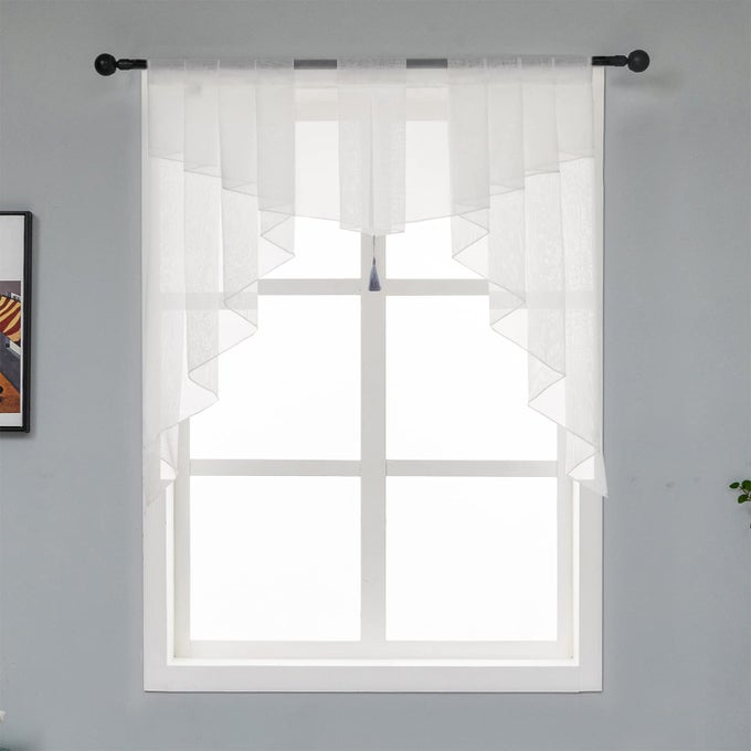 SWAG SHEER VALANCE CURTAINS FOR LIVING ROOM COLOR MATCHING KITCHEN VALANCE FOR FARMHOUSE WINDOW ROD POCKET VOILE SWAG TAILORED CURTAIN VALANCE FOR BEDROOM BATHROOM WHITE 39W X 39L INCHES