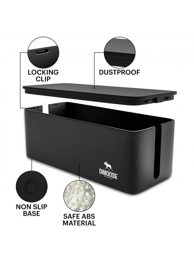 DMoose Cable Management Box - 2 Pack Medium & Large Cord Organizer for Desk & Floor, Cable Organizer Box for Child & Pet - Cable Box Hider for Tidy Office & Home, Power Strip Cover (Black - Pack of 2) - Image 3