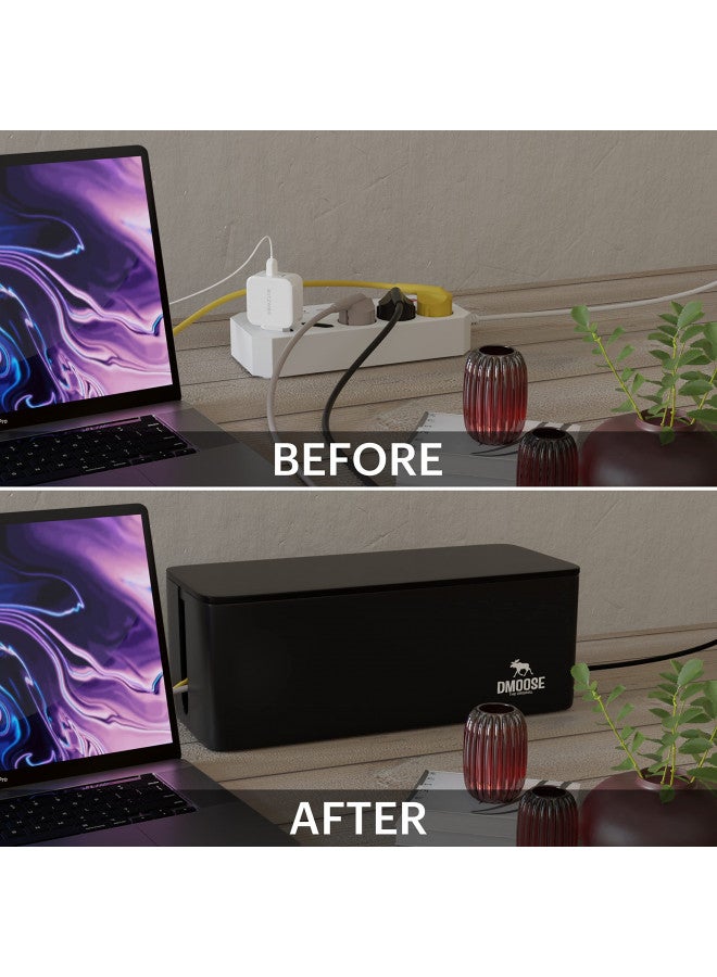 DMoose Cable Management Box - 2 Pack Medium & Large Cord Organizer for Desk & Floor, Cable Organizer Box for Child & Pet - Cable Box Hider for Tidy Office & Home, Power Strip Cover (Black - Pack of 2) - Image 2