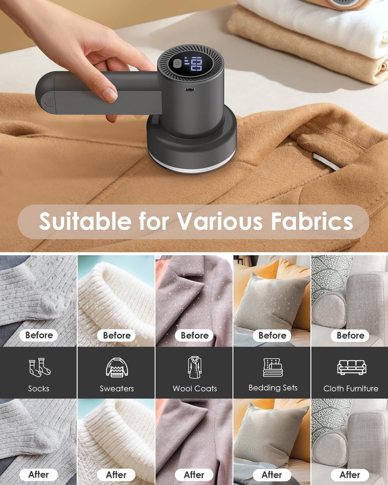 homeasy Fabric Shaver Fuzz Remover Rechargeable, HOMEASY Electric Lint Remover Shaver with 3 Blades & LED Digital Display, Sweater Couch Fabric Pill Shaver for Sweater, Couch, Furniture (Dark Gray) - Image 4