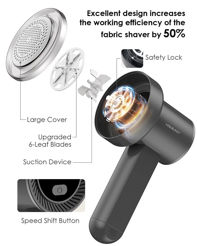 homeasy Fabric Shaver Fuzz Remover Rechargeable, HOMEASY Electric Lint Remover Shaver with 3 Blades & LED Digital Display, Sweater Couch Fabric Pill Shaver for Sweater, Couch, Furniture (Dark Gray) - Image 3