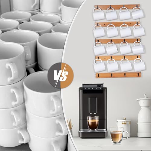 Aomomery Wall Mounted Coffee Mug Holder, Large 5 Tier Shelf with 20 Hooks for Cups, Rustic Wooden Display Rack for Kitchens, Homes and Bars (Bamboo) ﻿ - Image 5