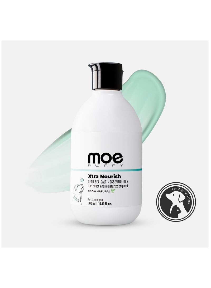 Moe Puppy Xtra Nourish Pet Shampoo for Itch Relief & Moisturize Dry Coat| Helps Soothe Itchy Skin | Sulfate & Paraben Free | pH Balanced for Dogs & Cats (300 ML) - Image 1