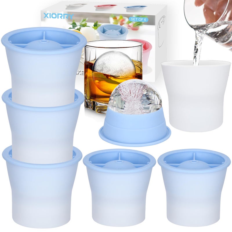 XIORRY (Upgrade) Ice Molds 6 PCS, Silicone Sphere Ice Mold Maker, Stackable Easy Release Circle Ice Cube Mold with Lids, Spherical Ice Makers with Lids for Whiskey, Cocktails, Bourbon, and Drinks - Image 1