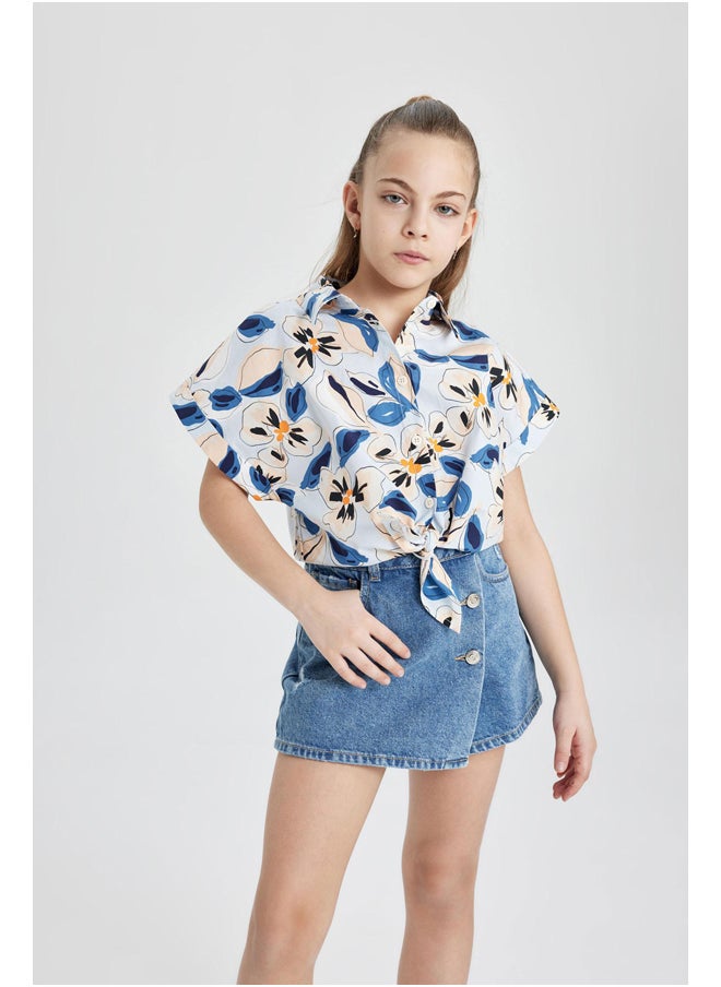 DeFacto - Girl Cropped Fit Woven Short Sleeve Shirt - Image 1