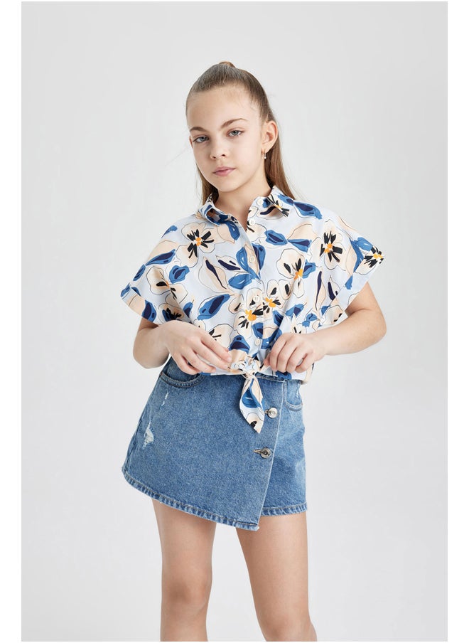 DeFacto - Girl Cropped Fit Woven Short Sleeve Shirt - Image 1