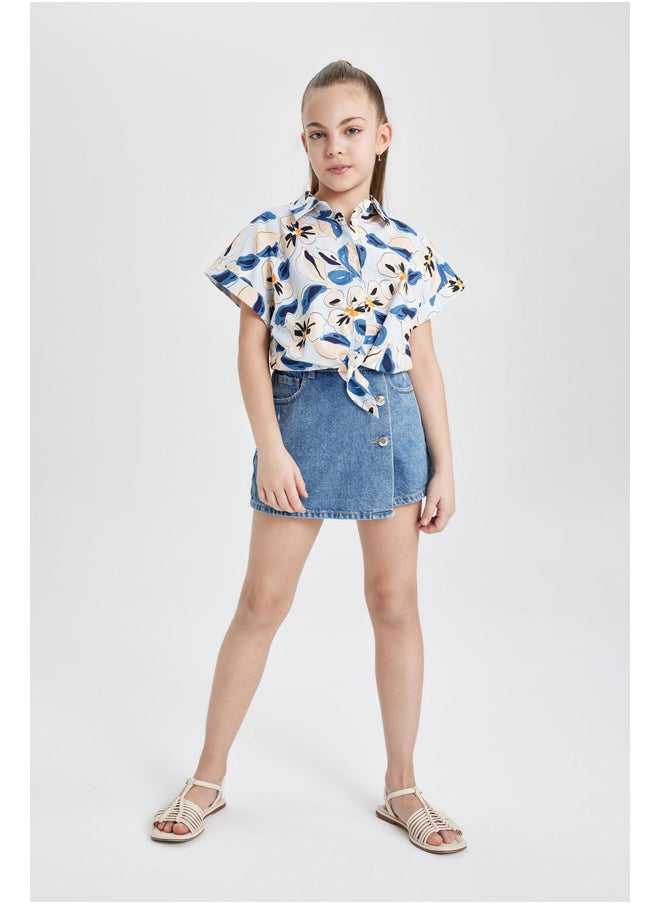 DeFacto - Girl Cropped Fit Woven Short Sleeve Shirt - Image 1