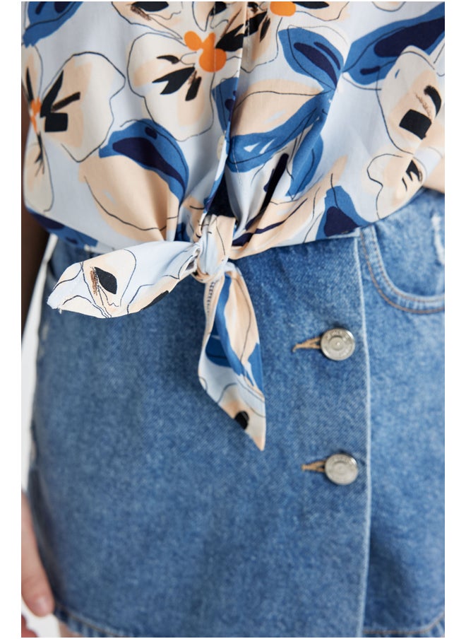 DeFacto - Girl Cropped Fit Woven Short Sleeve Shirt - Image 1