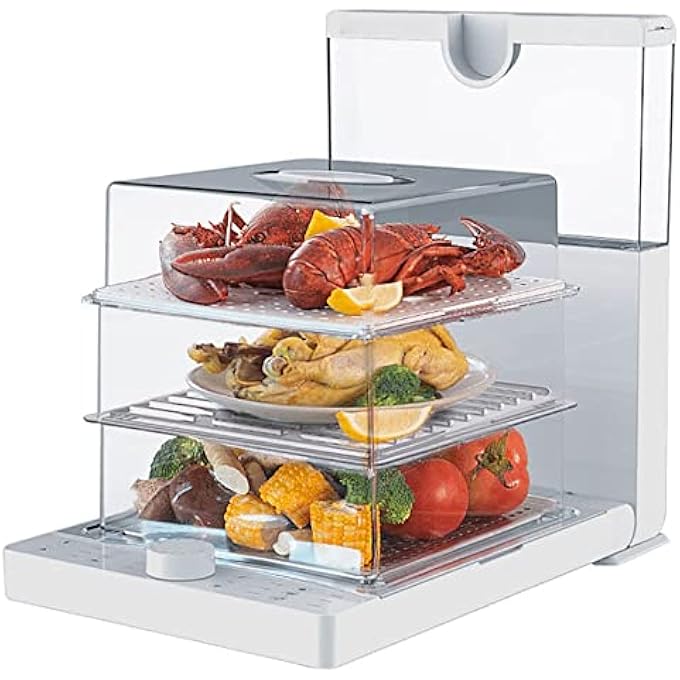 جهاز بخار طعام كهربائي قابل للطي بثلاث طبقات، 1500 وات، جهاز بخار للخضراوات واللحوم بسعة 188 لترًا، مؤقت 60 دقيقة، خالي من مادة BPA، سلال قابلة للإزالة، جهاز بخار سبا للخضراوات واللحوم والأسماك والأرز - Image 1