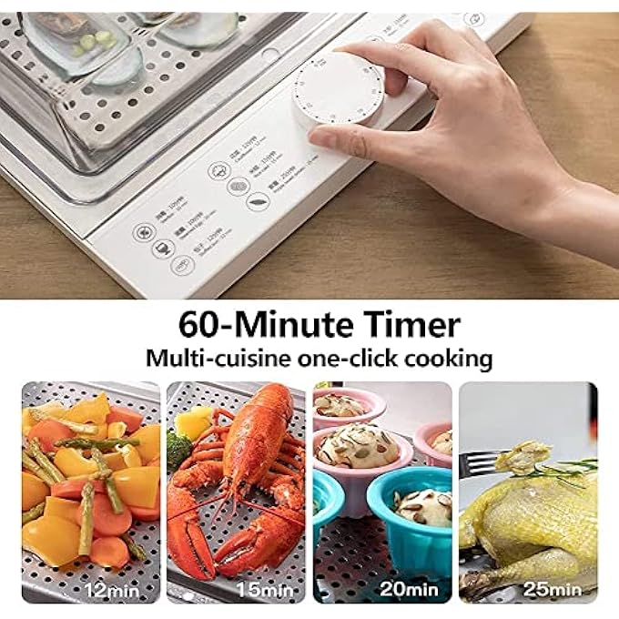 جهاز بخار طعام كهربائي قابل للطي بثلاث طبقات، 1500 وات، جهاز بخار للخضراوات واللحوم بسعة 188 لترًا، مؤقت 60 دقيقة، خالي من مادة BPA، سلال قابلة للإزالة، جهاز بخار سبا للخضراوات واللحوم والأسماك والأرز - Image 4