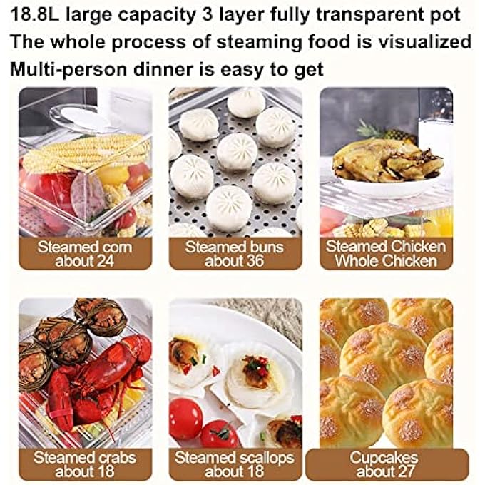 جهاز بخار طعام كهربائي قابل للطي بثلاث طبقات، 1500 وات، جهاز بخار للخضراوات واللحوم بسعة 188 لترًا، مؤقت 60 دقيقة، خالي من مادة BPA، سلال قابلة للإزالة، جهاز بخار سبا للخضراوات واللحوم والأسماك والأرز - Image 5