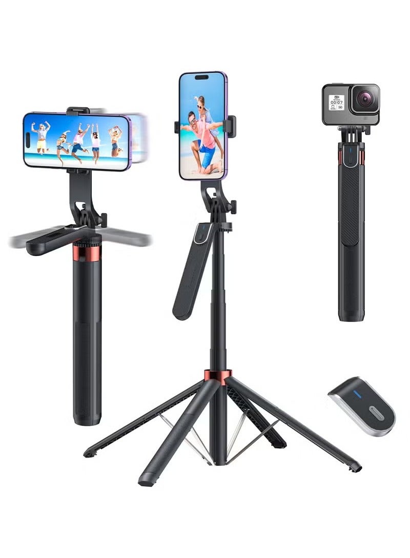 Arabest 71 inch Extra Long Selfie Stick Tripod Anti-shake Selfie Stick with Balance Handle,Quadripod Stand with Rechargeable Bluetooth Remote for Mobile Phone, Selfie Stick Tripod with 1/4 Screw - Image 1