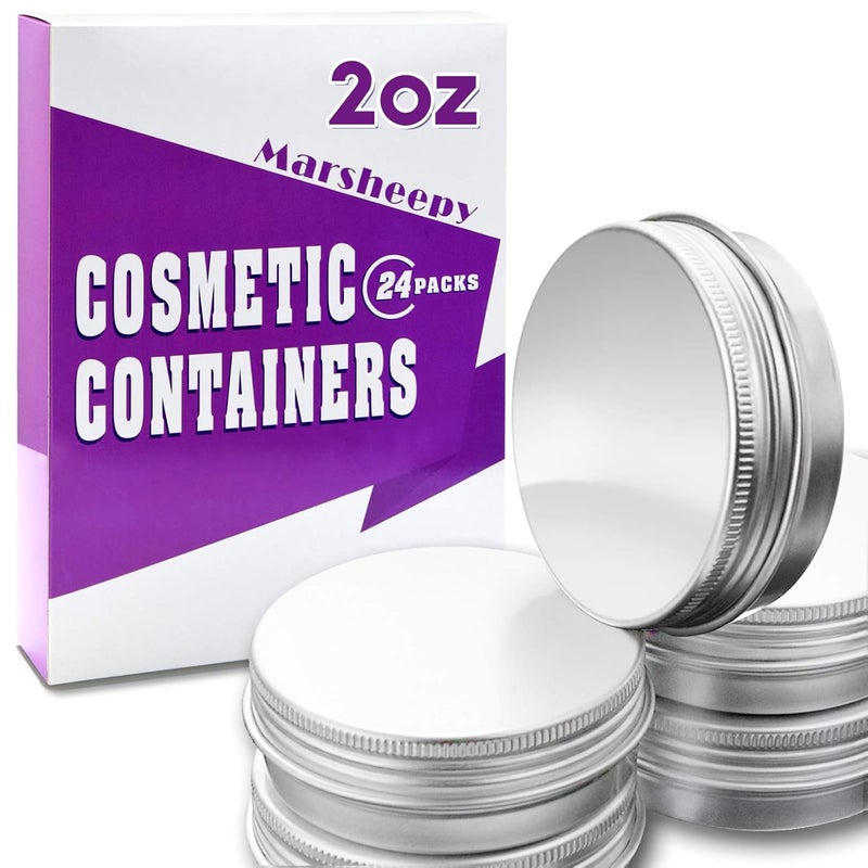 Marsheepy 2 oz/60ml 24 Pack Aluminum Balm Tins For Pill Storage, Jar Containers with Screw Thread Lid for Lip Balm, Cosmetic, Candles, Aluminum Tin Cans Containersor for Salve and Spices 