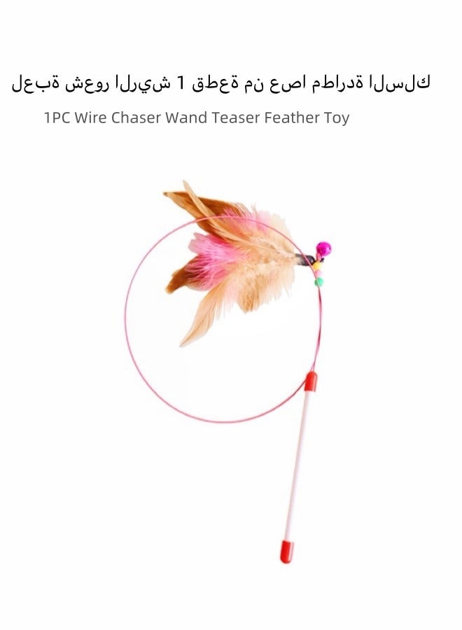 1pc Cat Feather Toys Retractable Interactive Cat Toys for Indoor Cats, Cute Cat Chew Toys, Kitten Fun Door Hanging, Wire Chaser Wand Teaser Feather Toy - Image 1