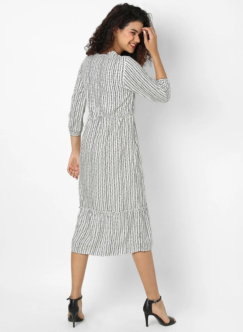 Pinacolada  Women's Ivory White & Midnight Black Chalk Striped Midi Dress for Women | Best Price UAE