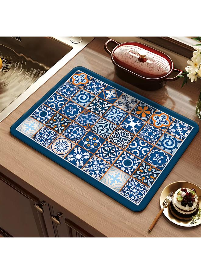 Bluejw Colorful Tile Series Kitchen Drain Mat Water Absorbent Quick-drying Tableware Mat Bar Counter Heat Insulation Mat Coffee Machine Drain Mat  - Image 1