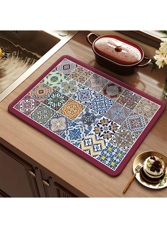 Bluejw Colorful Tile Series Kitchen Drain Mat Water Absorbent Quick-drying Tableware Mat Bar Counter Heat Insulation Mat Coffee Machine Drain Mat  - Image 3